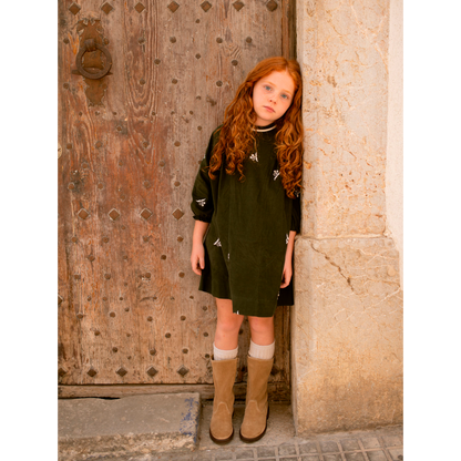 Green Corduroy Embroidered Dress