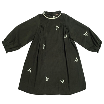 Green Corduroy Embroidered Dress
