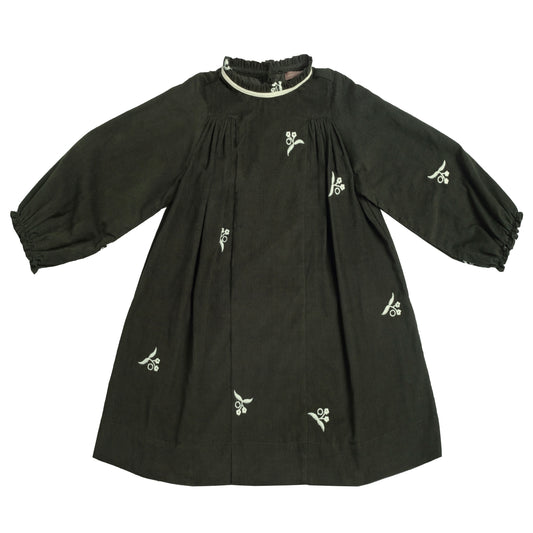 Green Corduroy Embroidered Dress